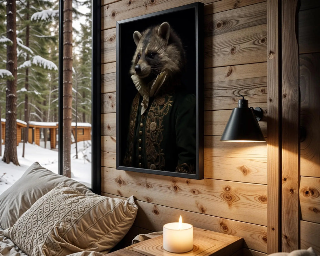 Raccoon Portrait Art Print | Embroidered Rococo Jacket wall art print, modern home decor, unframed artwork by Nomad & Nest