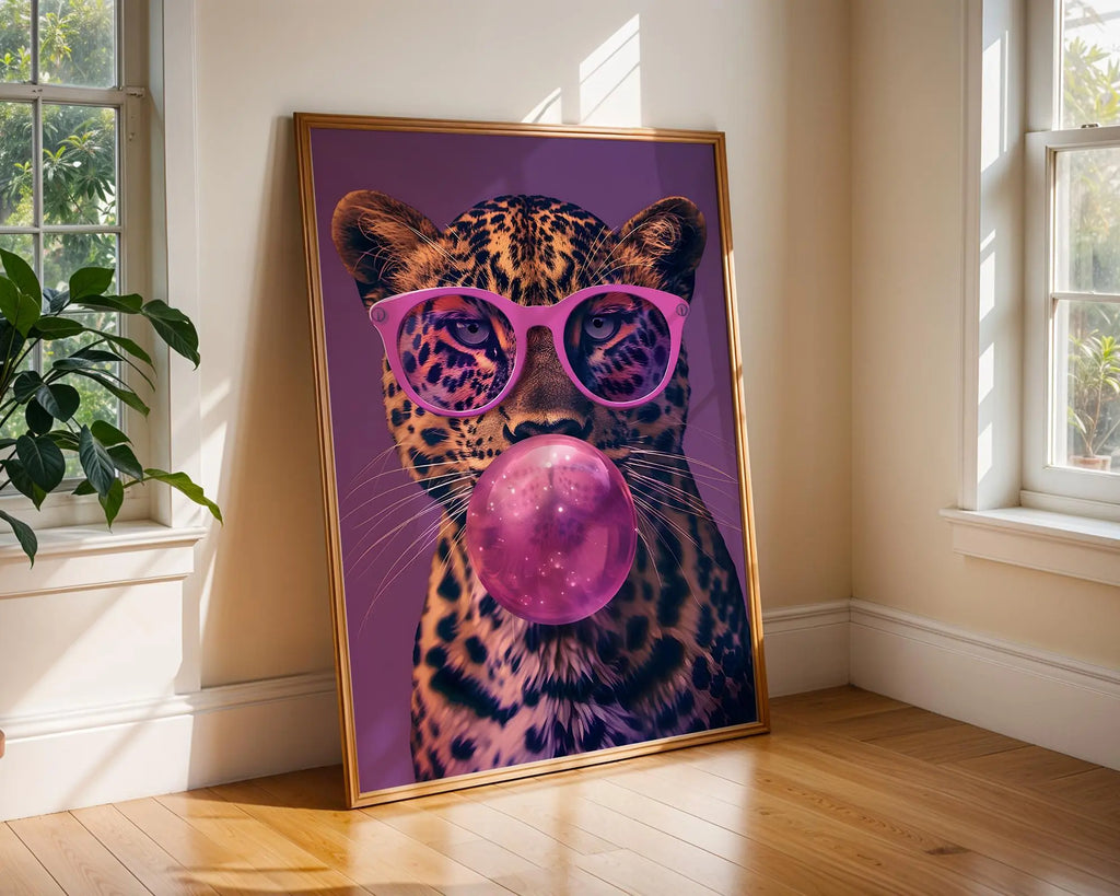Colourful Prints | Leopard Bubblegum Print | Funky Animal Wall Art wall art print, modern home decor, unframed artwork by Nomad & Nest