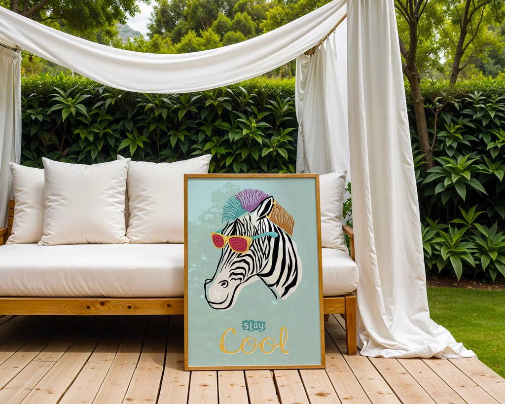 Cool Zebra Art Print | Fun Animal Poster with Sunglasses wall art print, modern home decor, unframed artwork by Nomad & Nest