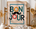 Positive Emotion | Bonjour Typography Wall Art | Playful Mustache Print | Modern French Quote Decor wall art print, modern home decor, unframed artwork by Nomad & Nest