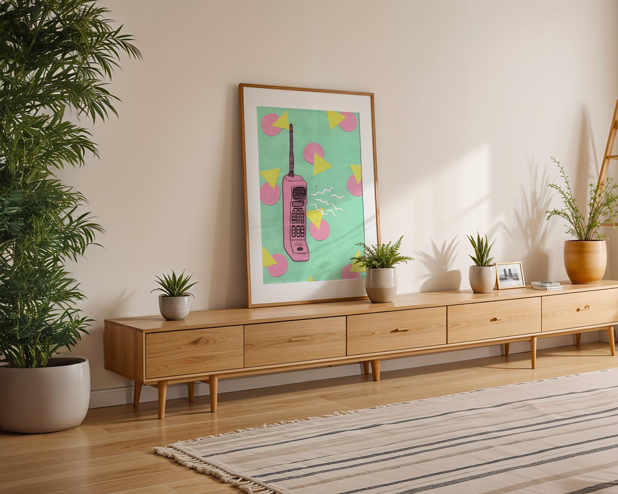 Modern Pop Art | 80s Cell Phone  Print | Retro Memphis Decor wall art print, modern home decor, unframed artwork by Nomad & Nest