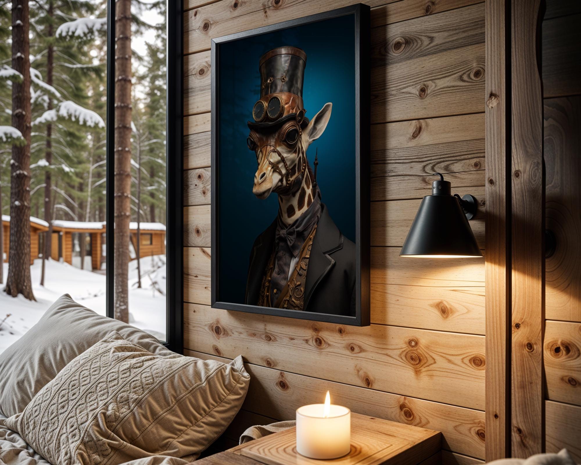 Steampunk Giraffe Portrait | Victorian Leather Hat & Brass Goggles, Animal Wall Art wall art print, modern home decor, unframed artwork by Nomad & Nest
