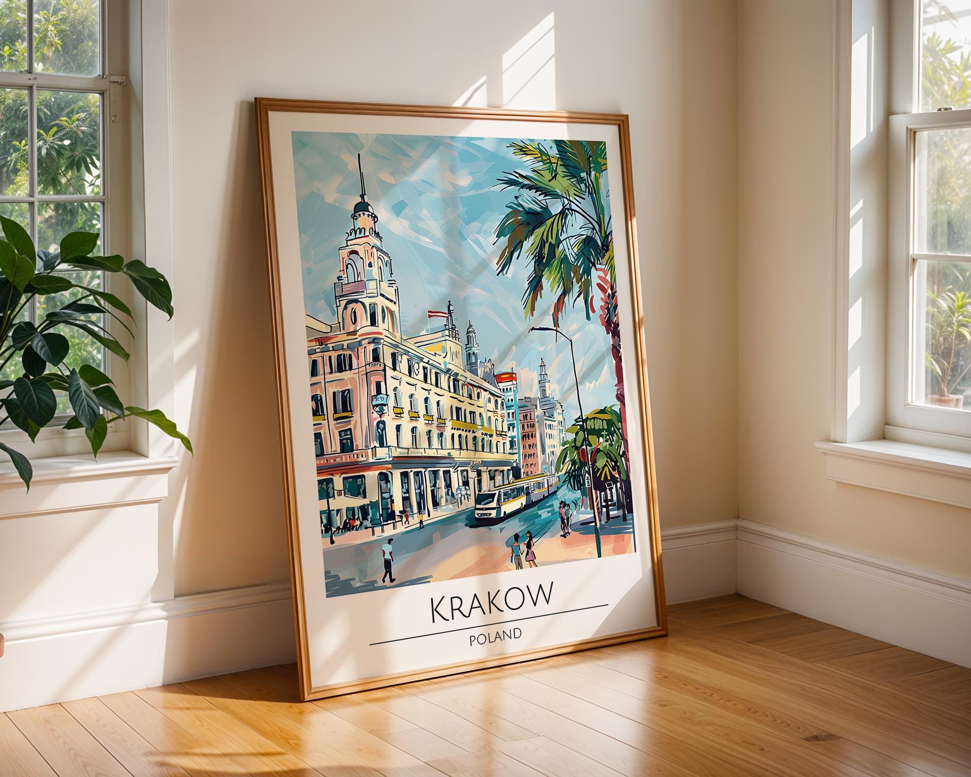 Krakow Poland Travel Poster | European City Street Scene Art Print wall art print, modern home decor, unframed artwork by Nomad & Nest