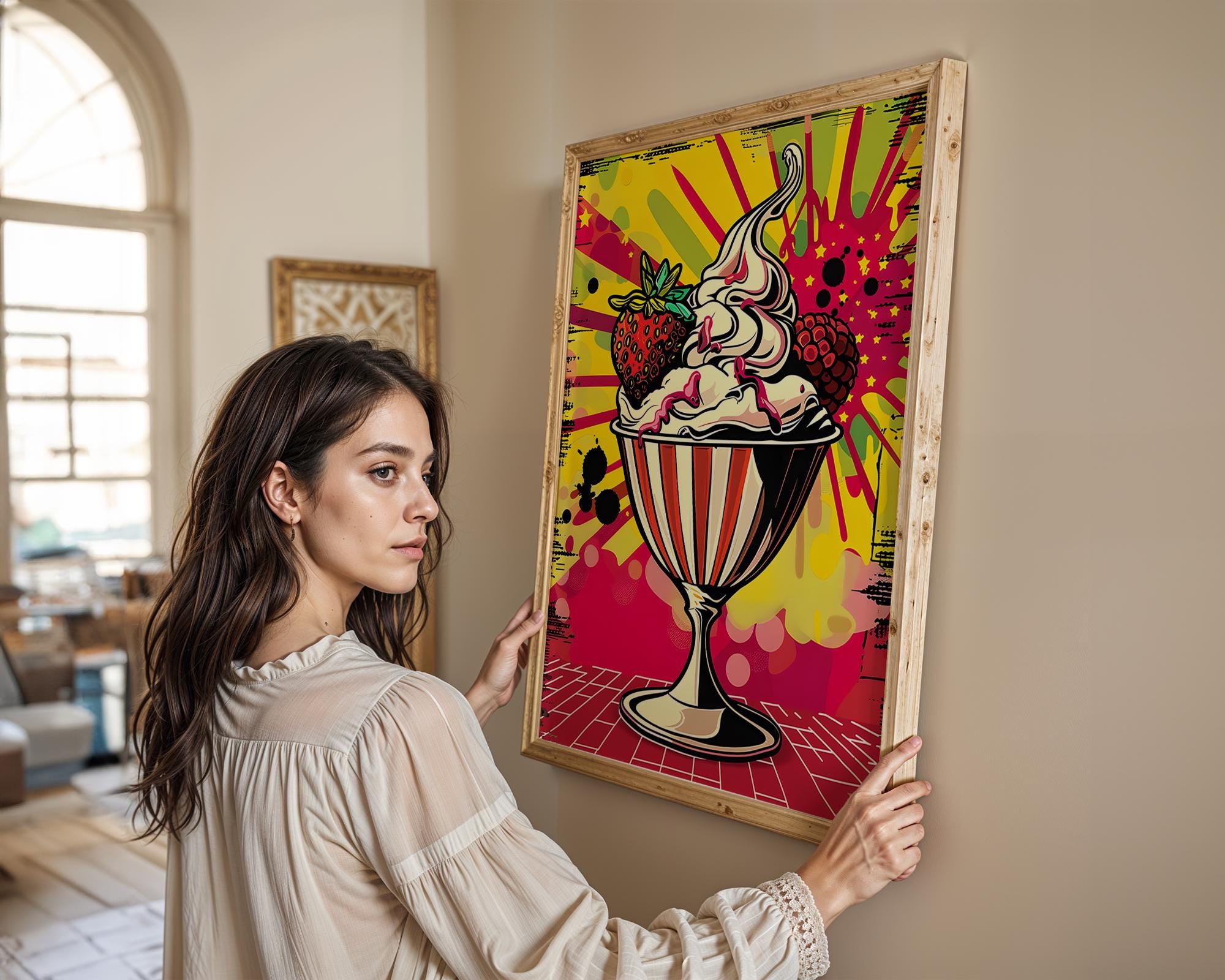Modern Pop Art | Ice Cream Sundae Print | Retro Kitchen Decor wall art print, modern home decor, unframed artwork by Nomad & Nest