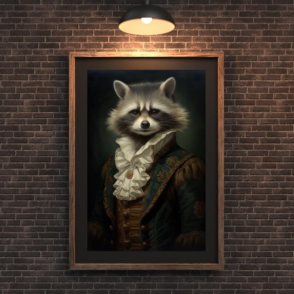 Rococo Raccoon Portrait Print | Funny Anthropomorphic Animal Wall Art wall art print, modern home decor, unframed artwork by Nomad & Nest