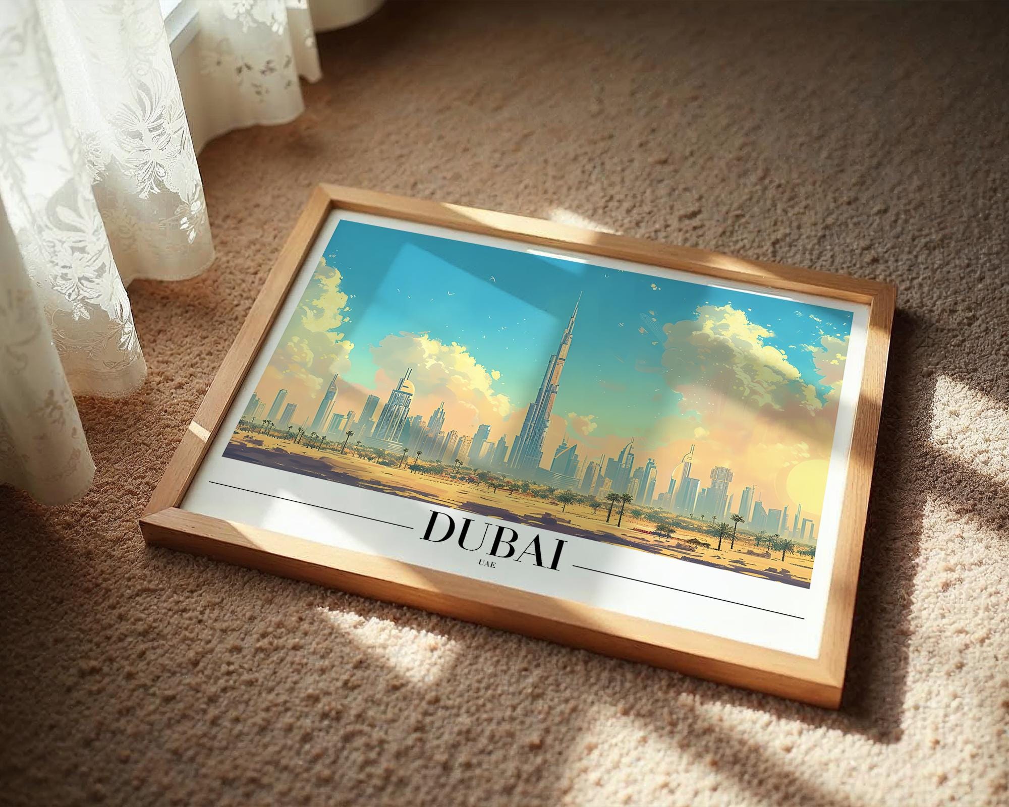 Dubai Skyline Art Print | Burj Khalifa, UAE Cityscape wall art print, modern home decor, unframed artwork by Nomad & Nest