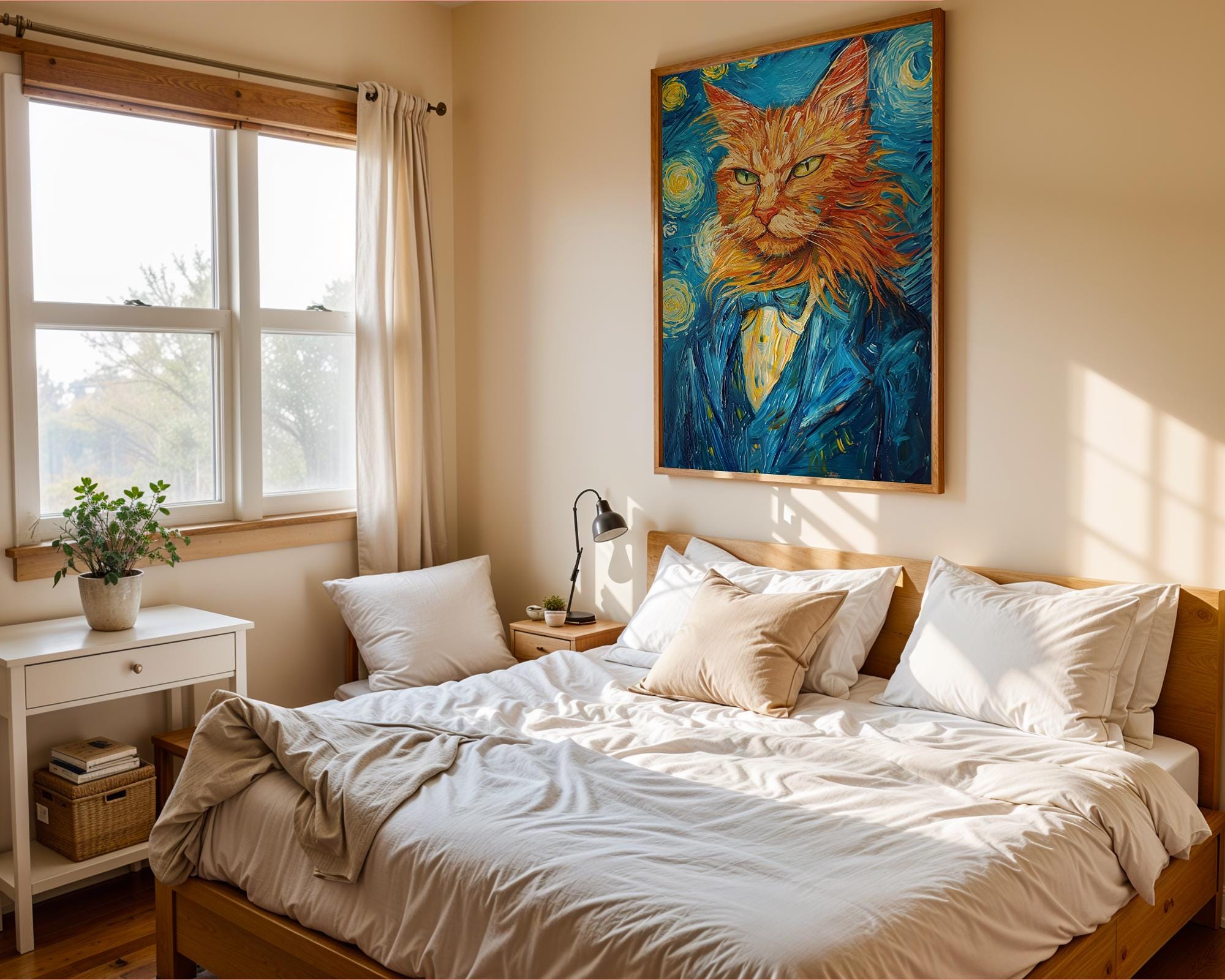 Van Gogh Starry Night Cat Art Print | Pet Portrait Gift wall art print, modern home decor, unframed artwork by Nomad & Nest