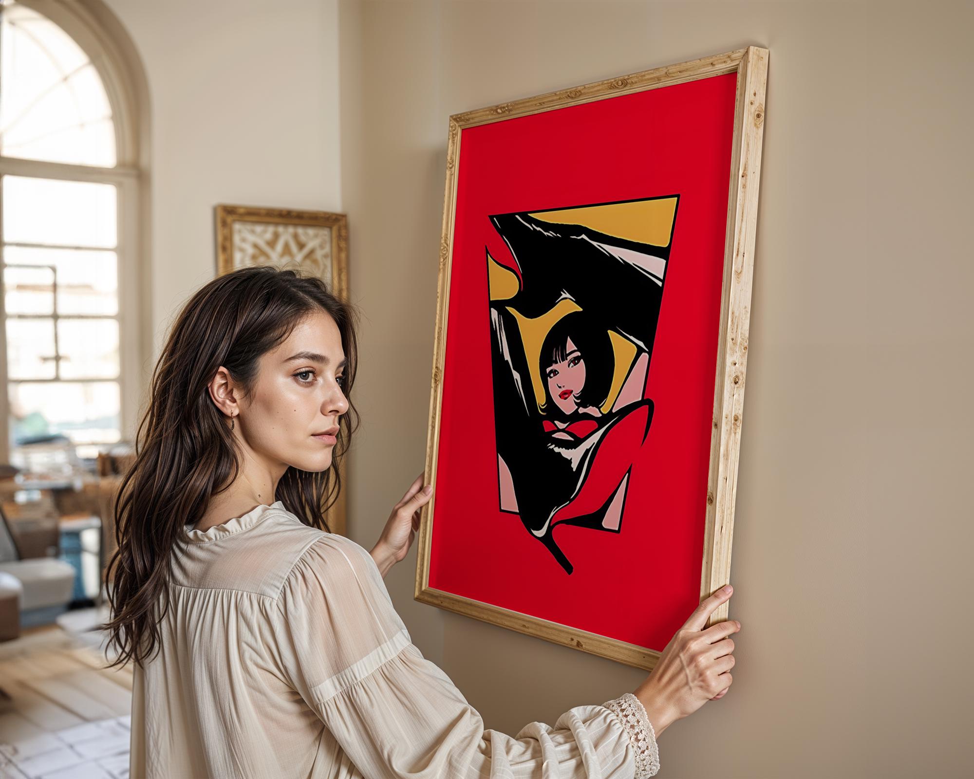 Modern Pop Art | Red  Woman Print | Retro Pin-Up Girl Illustration wall art print, modern home decor, unframed artwork by Nomad & Nest