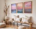 Colourful Prints | Pink Sunset Ocean Photography Print Set, Coastal Living Room Decor wall art print, modern home decor, unframed artwork by Nomad & Nest