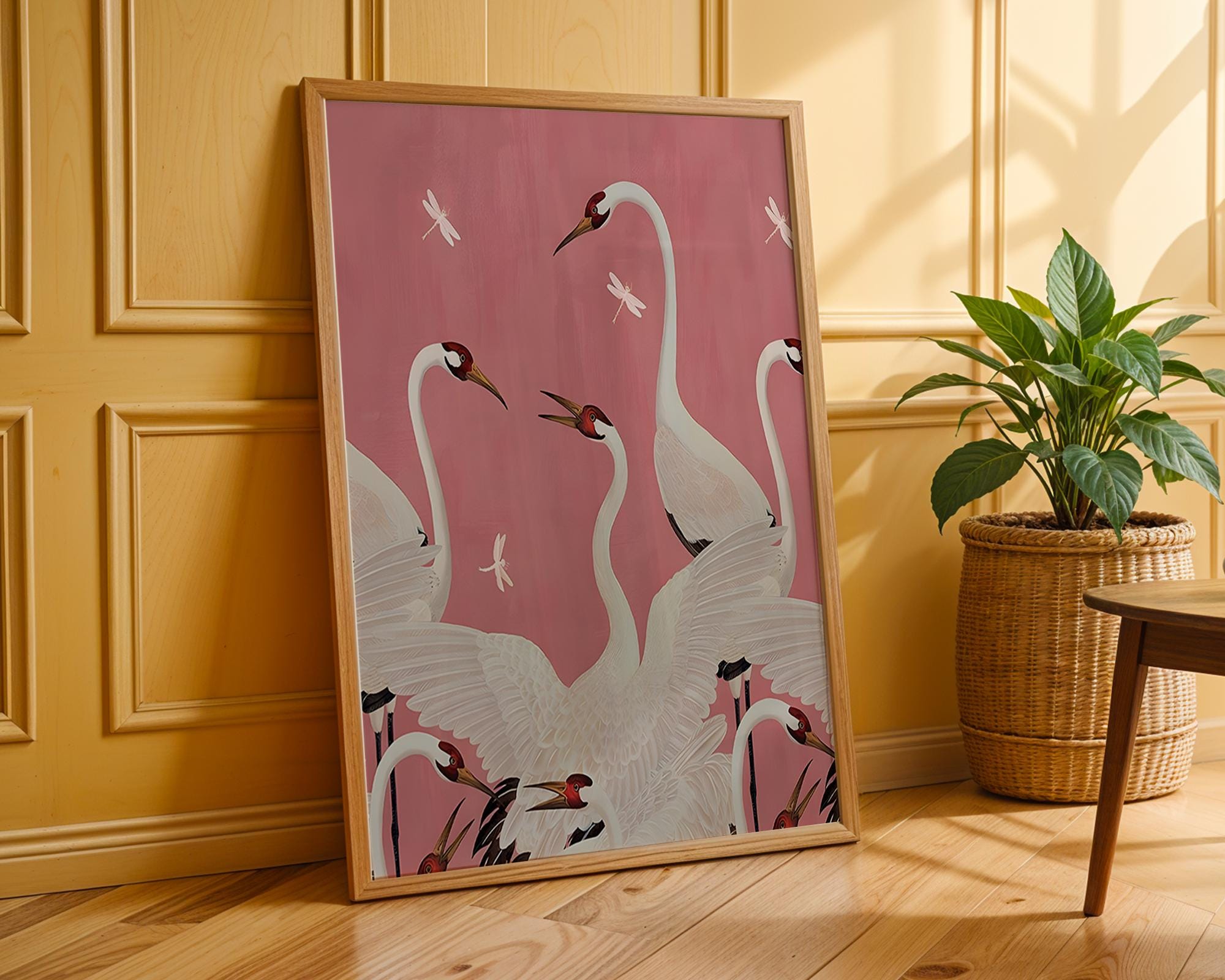 Crane and Dragonfly Art Print | Elegant Asian Decor wall art print, modern home decor, unframed artwork by Nomad & Nest