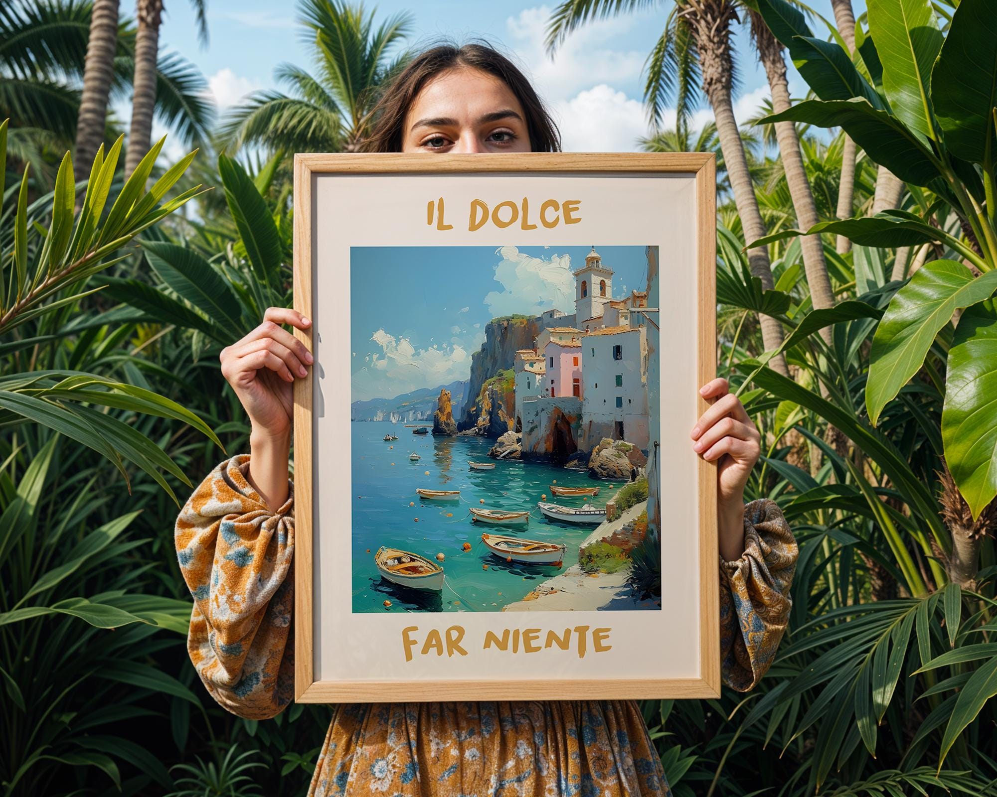 Colourful Prints | Il Dolce Far Niente Print | Italian Coastal Art, Boat Painting wall art print, modern home decor, unframed artwork by Nomad & Nest