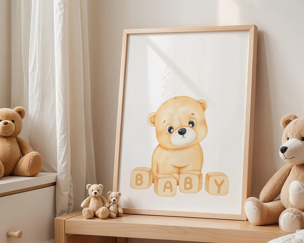 Playroom Ideas | Baby Bear Nursery Print | Alphabet Blocks Wall Art wall art print, modern home decor, unframed artwork by Nomad & Nest