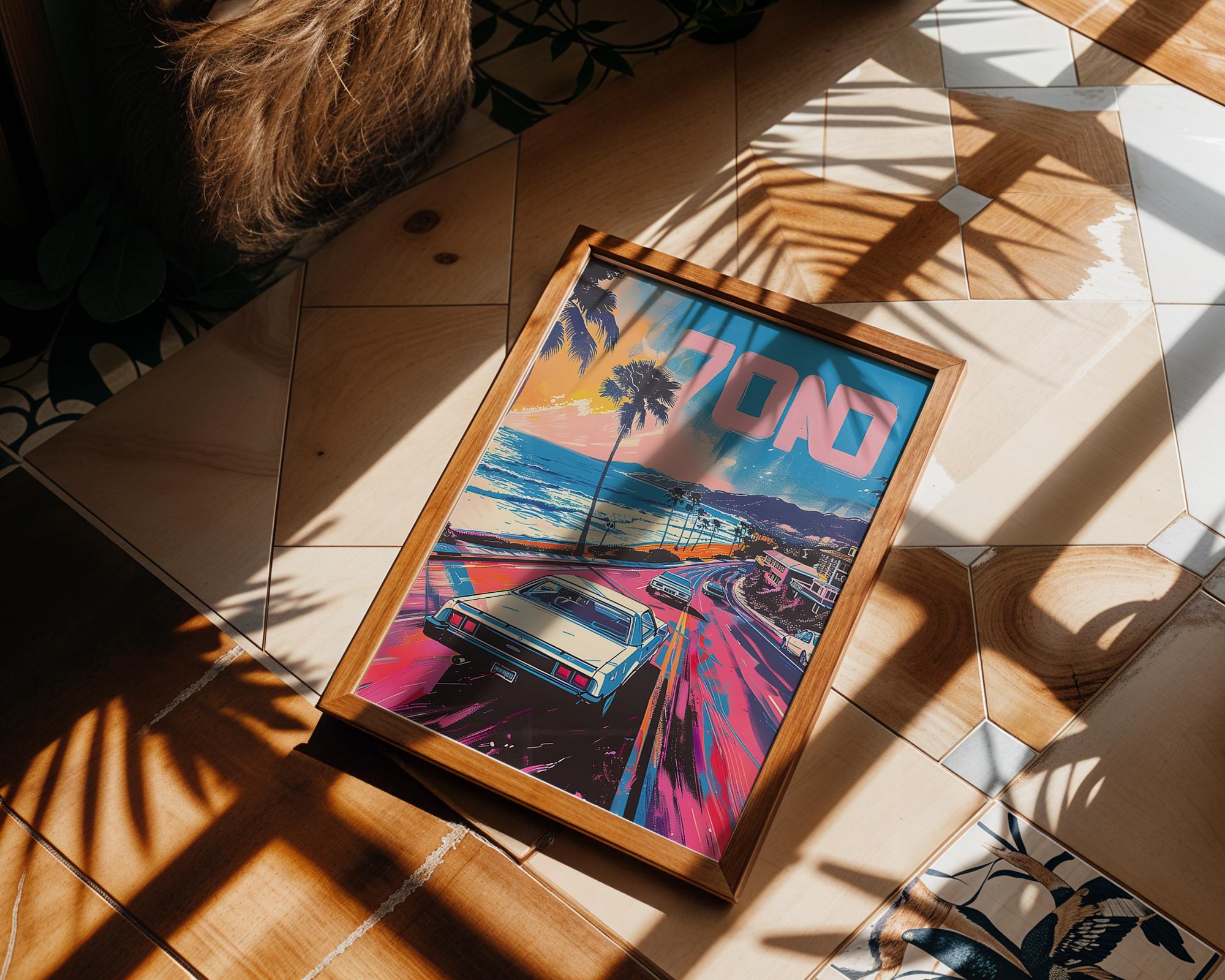 Modern Pop Art | Retro 70s California Coast Print | Vintage Muscle Car wall art print, modern home decor, unframed artwork by Nomad & Nest