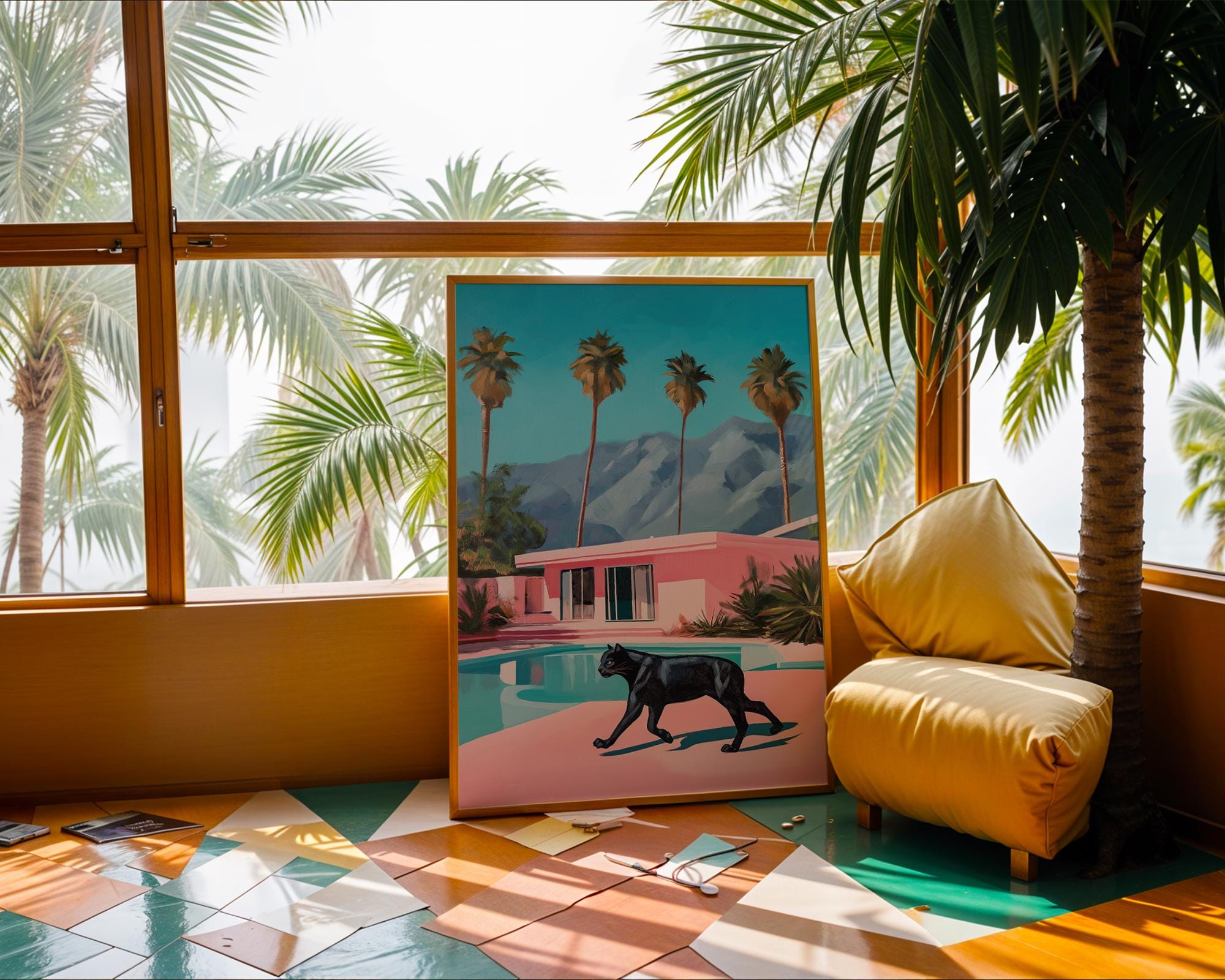 Black Panther Pool Art Print | Tropical Modern Home Decor wall art print, modern home decor, unframed artwork by Nomad & Nest