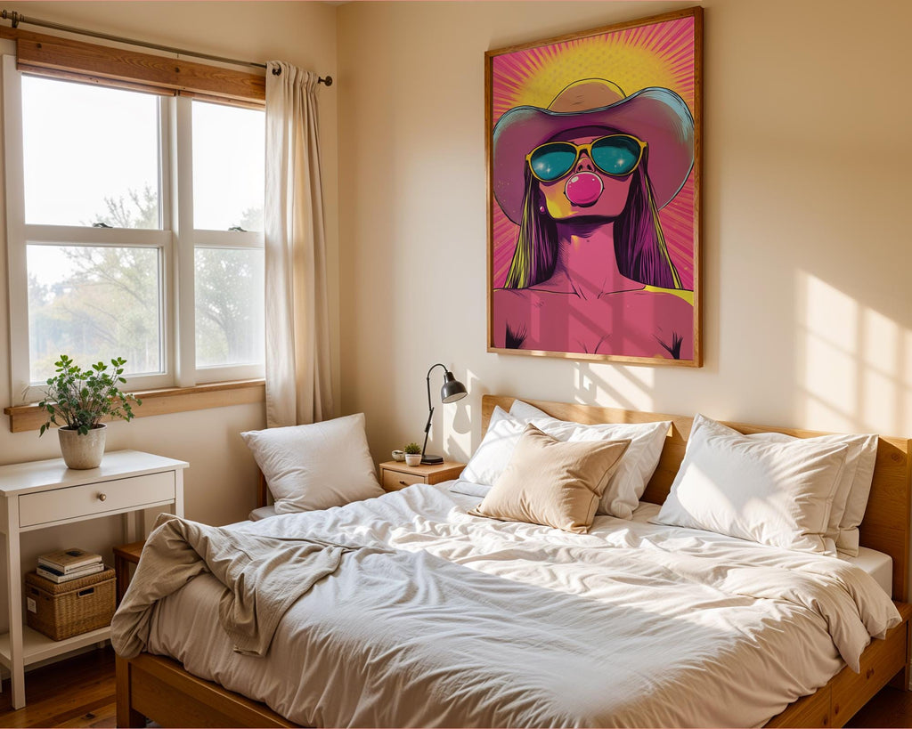 Pop Art Cowgirl Print | Hot Pink Bubble Gum Poster wall art print, modern home decor, unframed artwork by Nomad & Nest