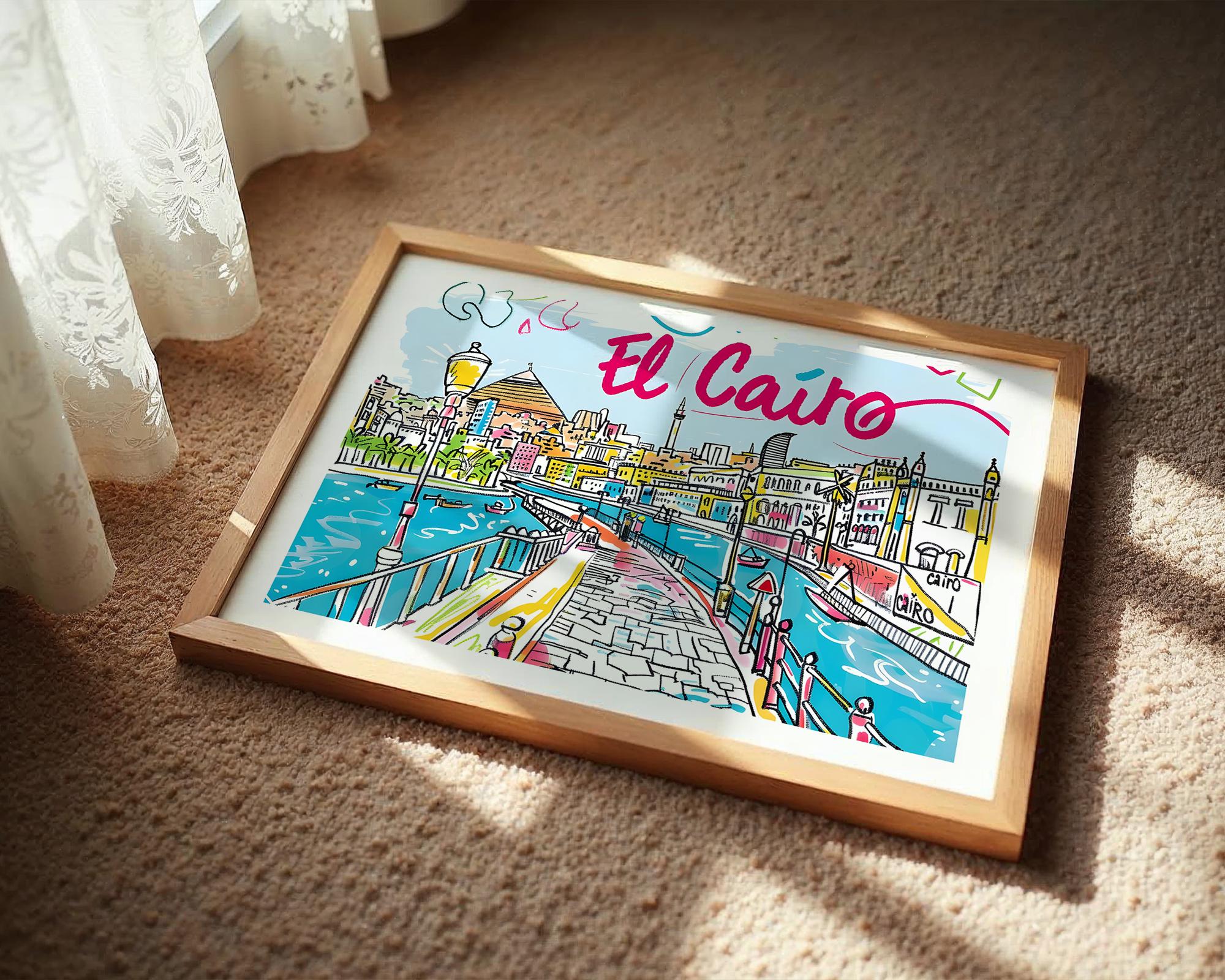 Cairo Egypt Travel Poster | Quirky Cityscape Art Print wall art print, modern home decor, unframed artwork by Nomad & Nest