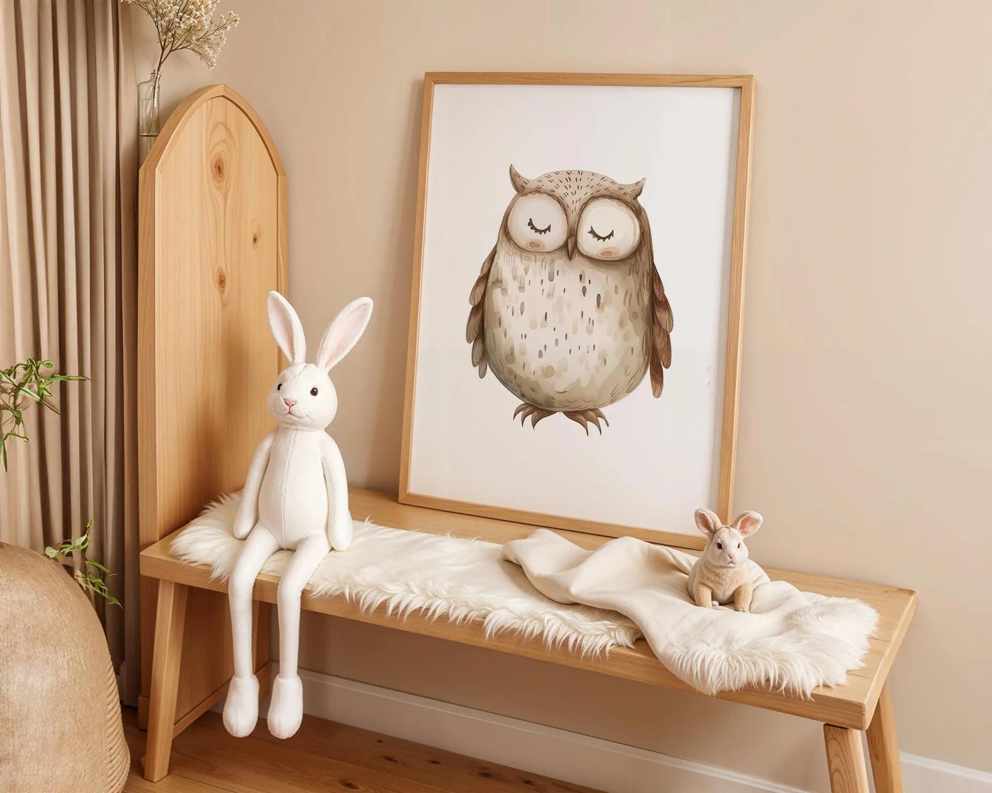 Playroom Ideas | Sleeping Owl Nursery Wall Art | Woodland Bird Baby Decor wall art print, modern home decor, unframed artwork by Nomad & Nest