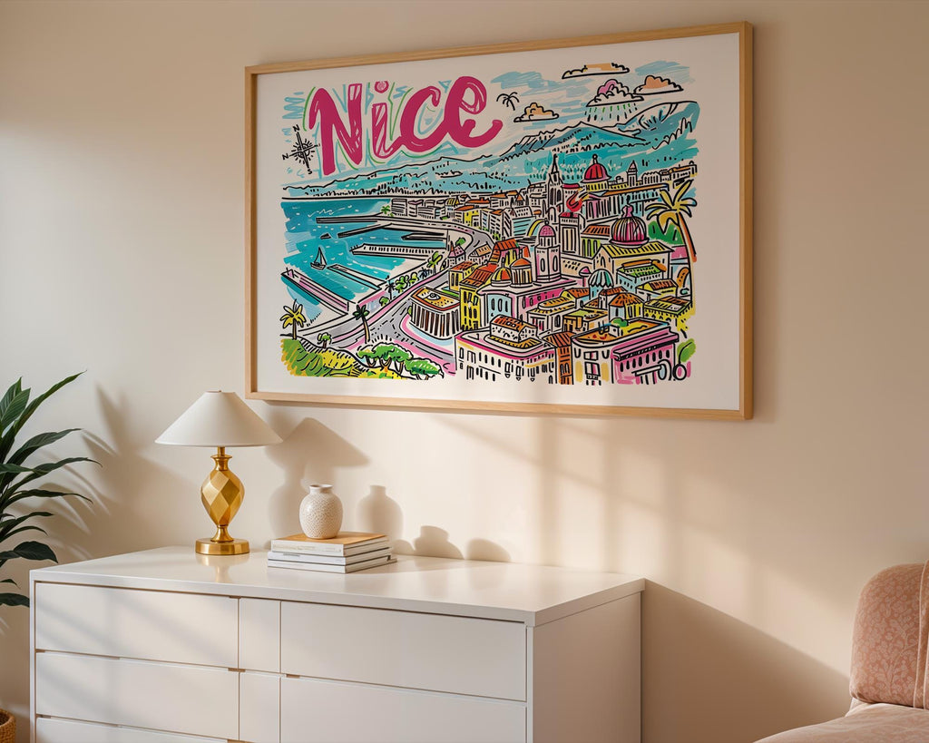 Nice France Travel Poster | Colorful Promenade des Anglais Art Print wall art print, modern home decor, unframed artwork by Nomad & Nest