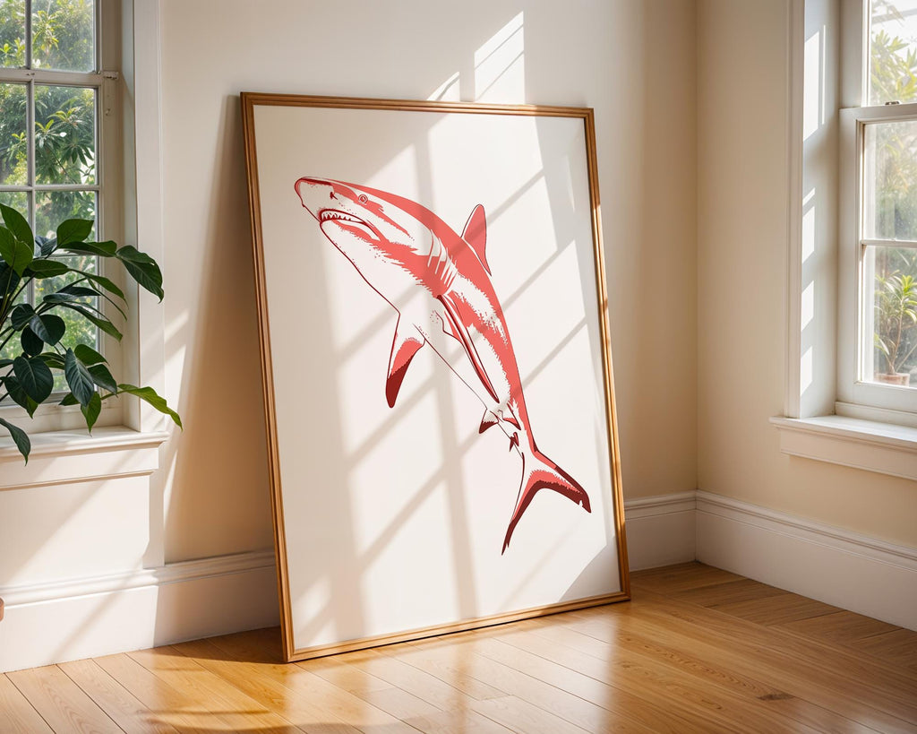 Fierce Red Shark Art Print, Modern Coastal Home Decor wall art print, modern home decor, unframed artwork by Nomad & Nest