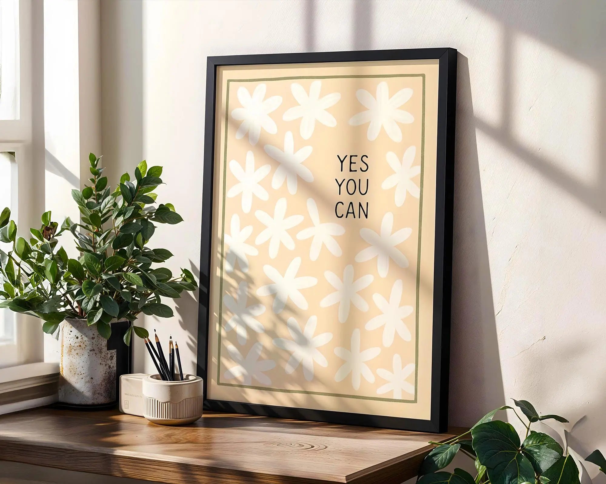 Yes You Can Print | Minimalist Floral Motivational Wall Art wall art print, modern home decor, unframed artwork by Nomad & Nest