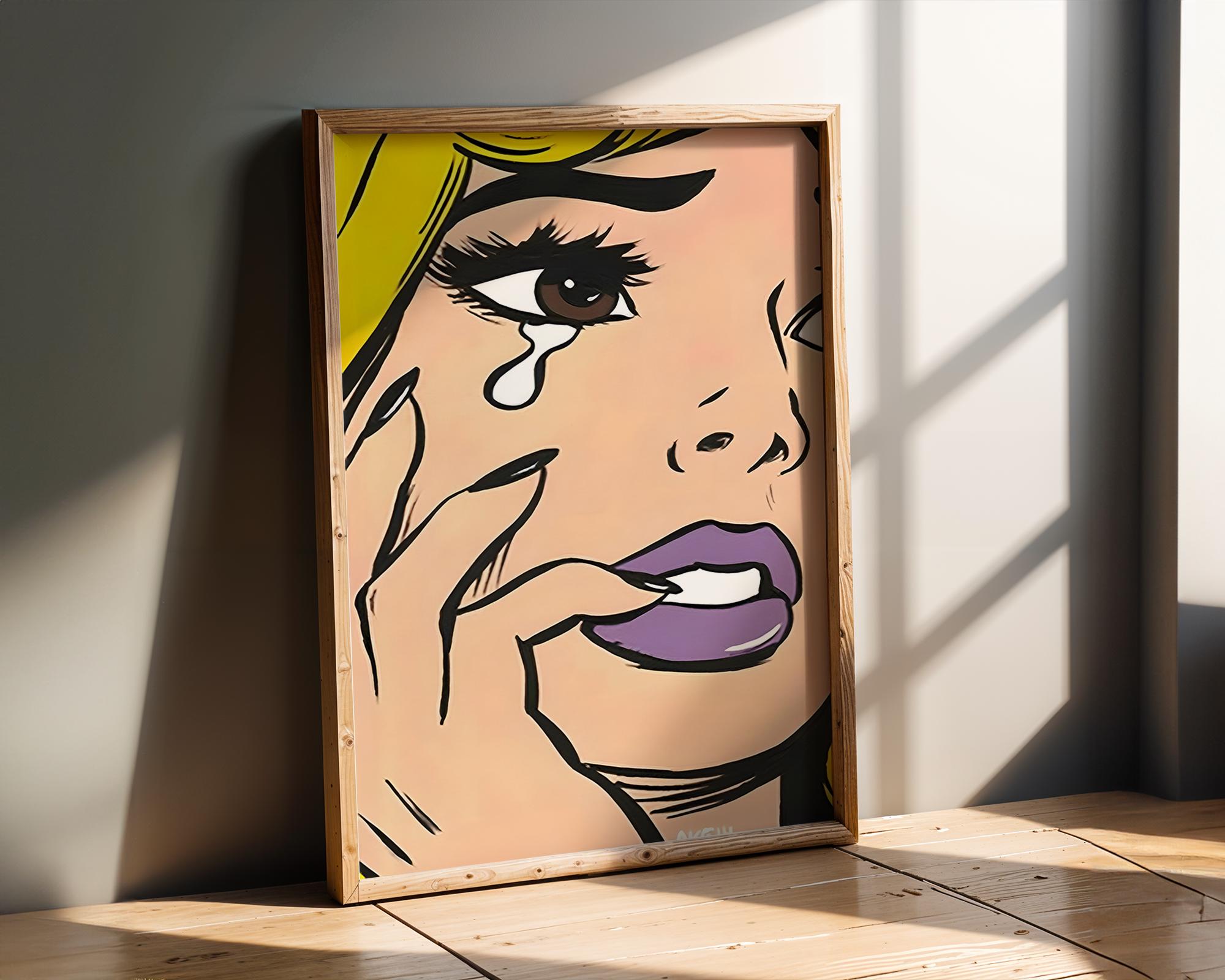 Modern Pop Art | Crying Woman  Print | Vintage Comic Book Style wall art print, modern home decor, unframed artwork by Nomad & Nest