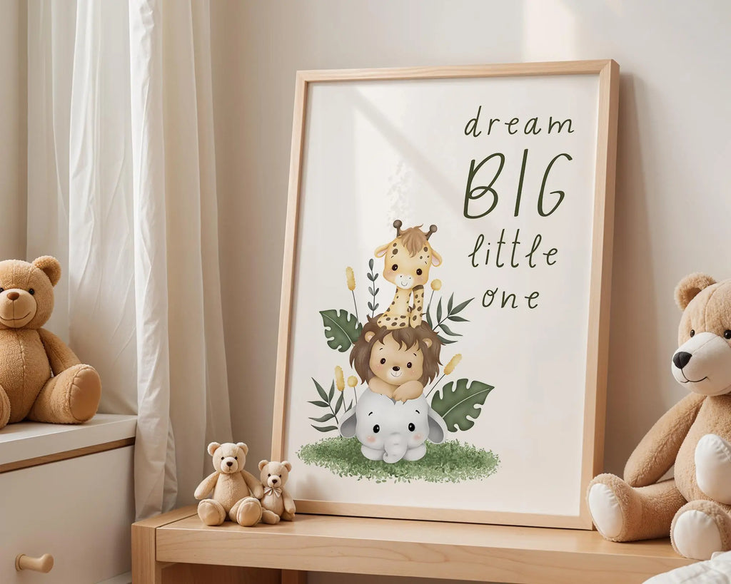 Playroom Ideas | Dream Big Little One Nursery Wall Art | Safari Animal Print wall art print, modern home decor, unframed artwork by Nomad & Nest