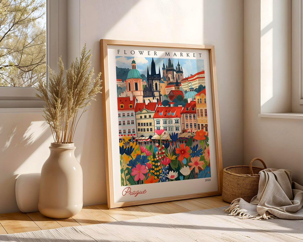 Prague Flower Market Print | Vintage Czech Travel Poster wall art print, modern home decor, unframed artwork by Nomad & Nest