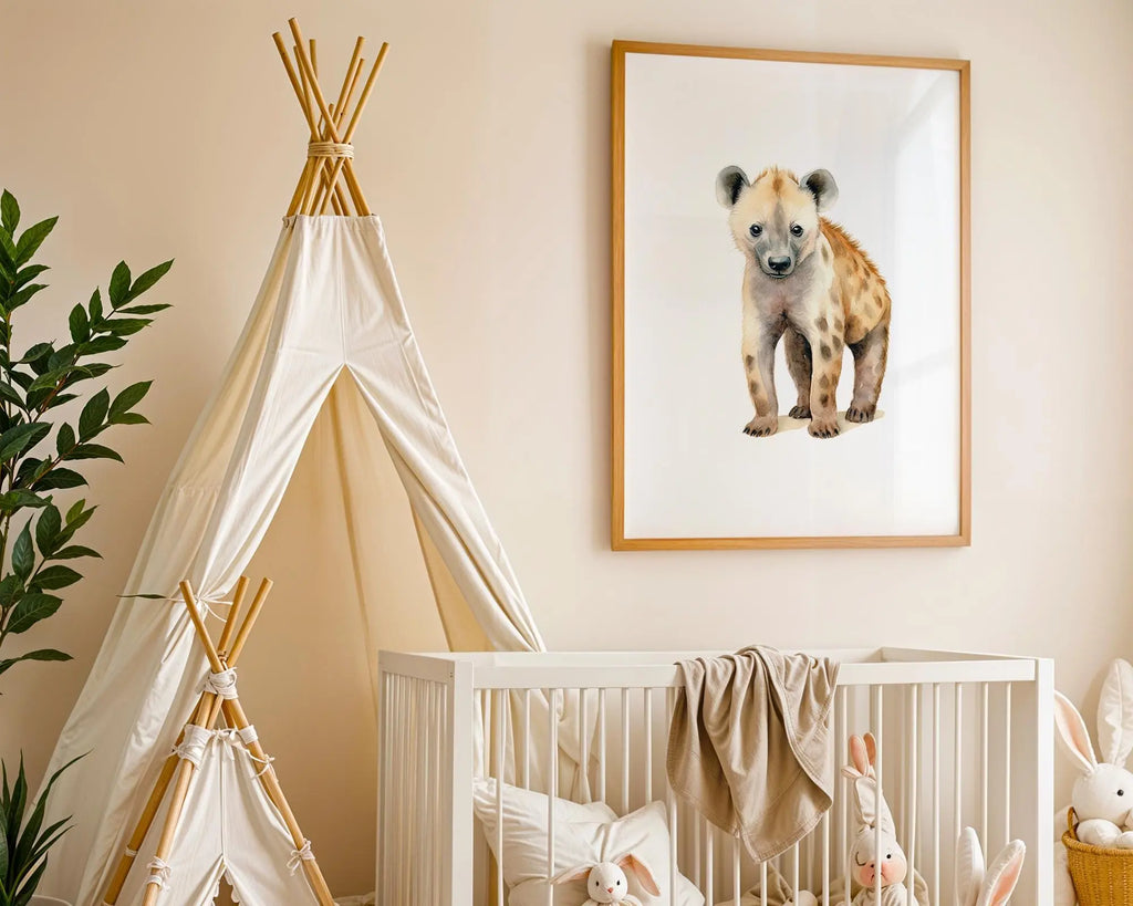 Playroom Ideas | Baby Hyena Nursery Wall Art | Safari Animal Baby Print wall art print, modern home decor, unframed artwork by Nomad & Nest