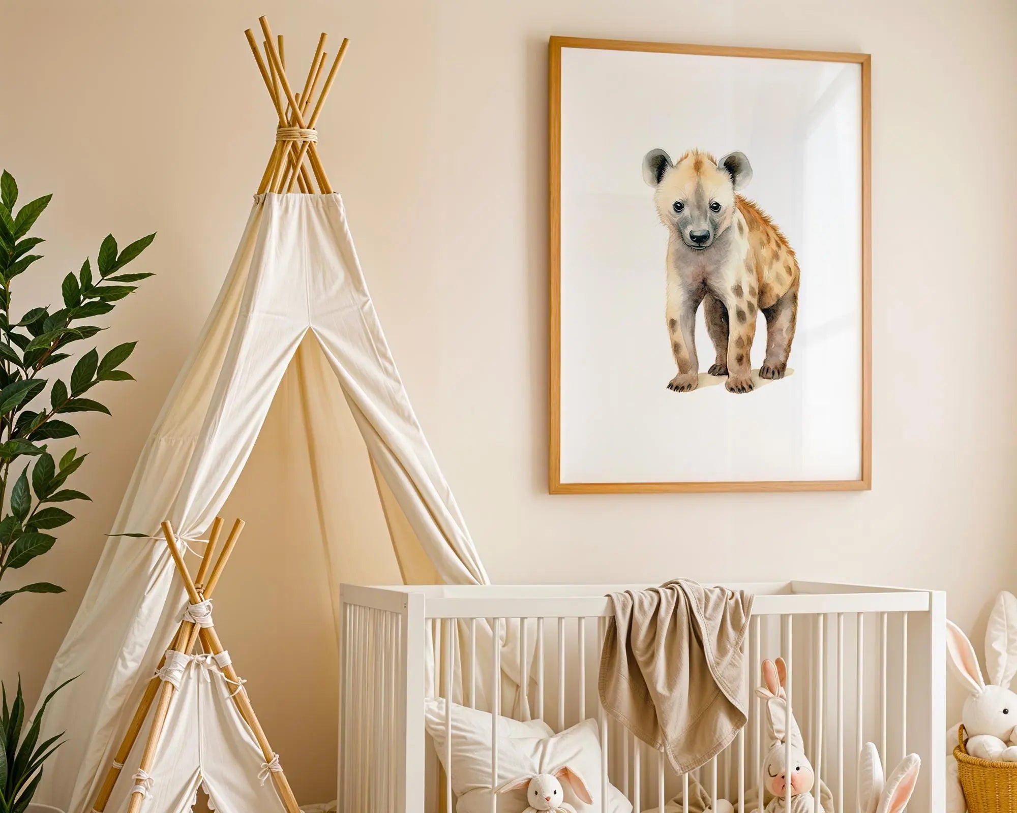 Playroom Ideas | Baby Hyena Nursery Wall Art | Safari Animal Baby Print wall art print, modern home decor, unframed artwork by Nomad & Nest