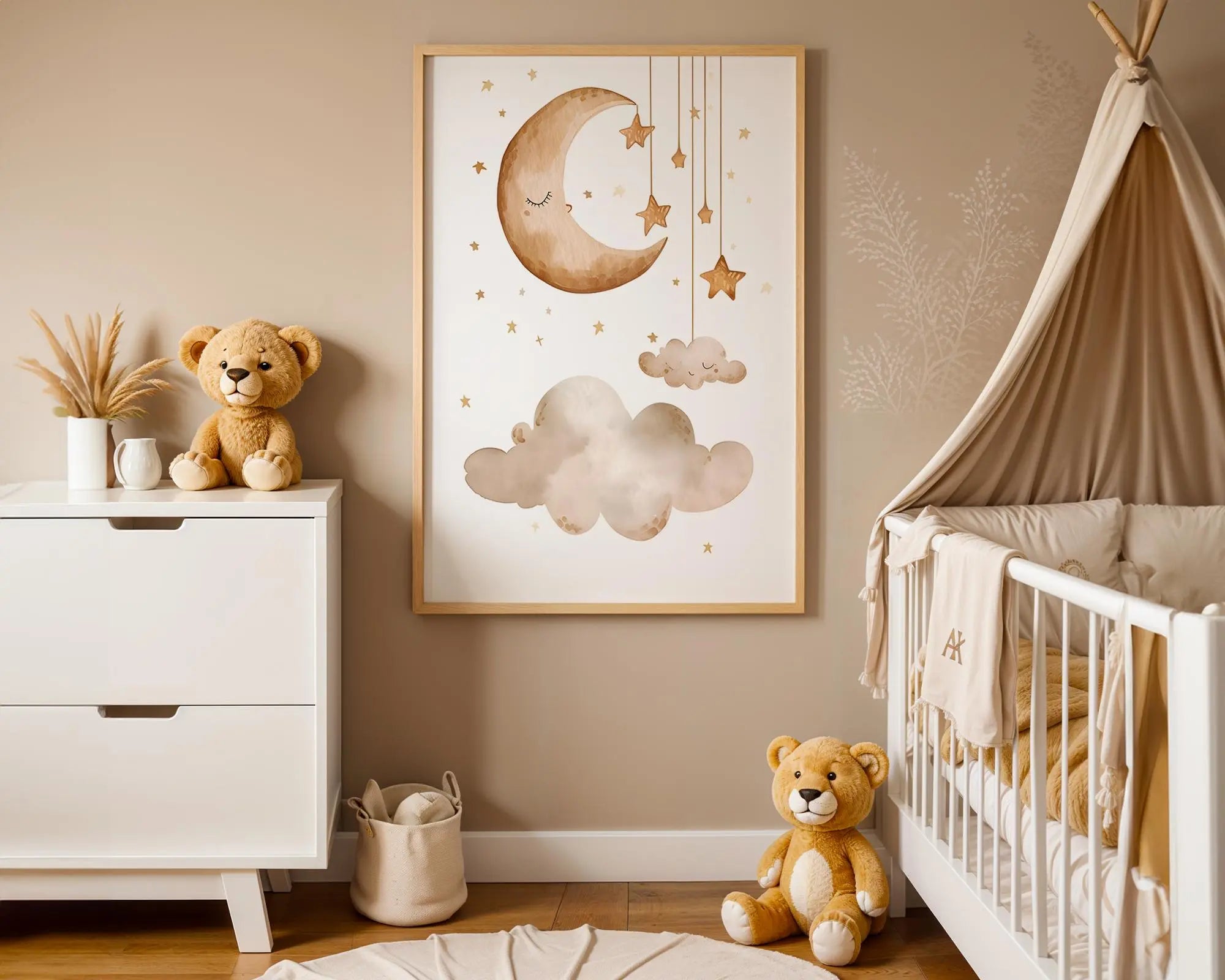 Playroom Ideas | Moon And Stars Nursery Wall Art | Boho Night Sky Print wall art print, modern home decor, unframed artwork by Nomad & Nest