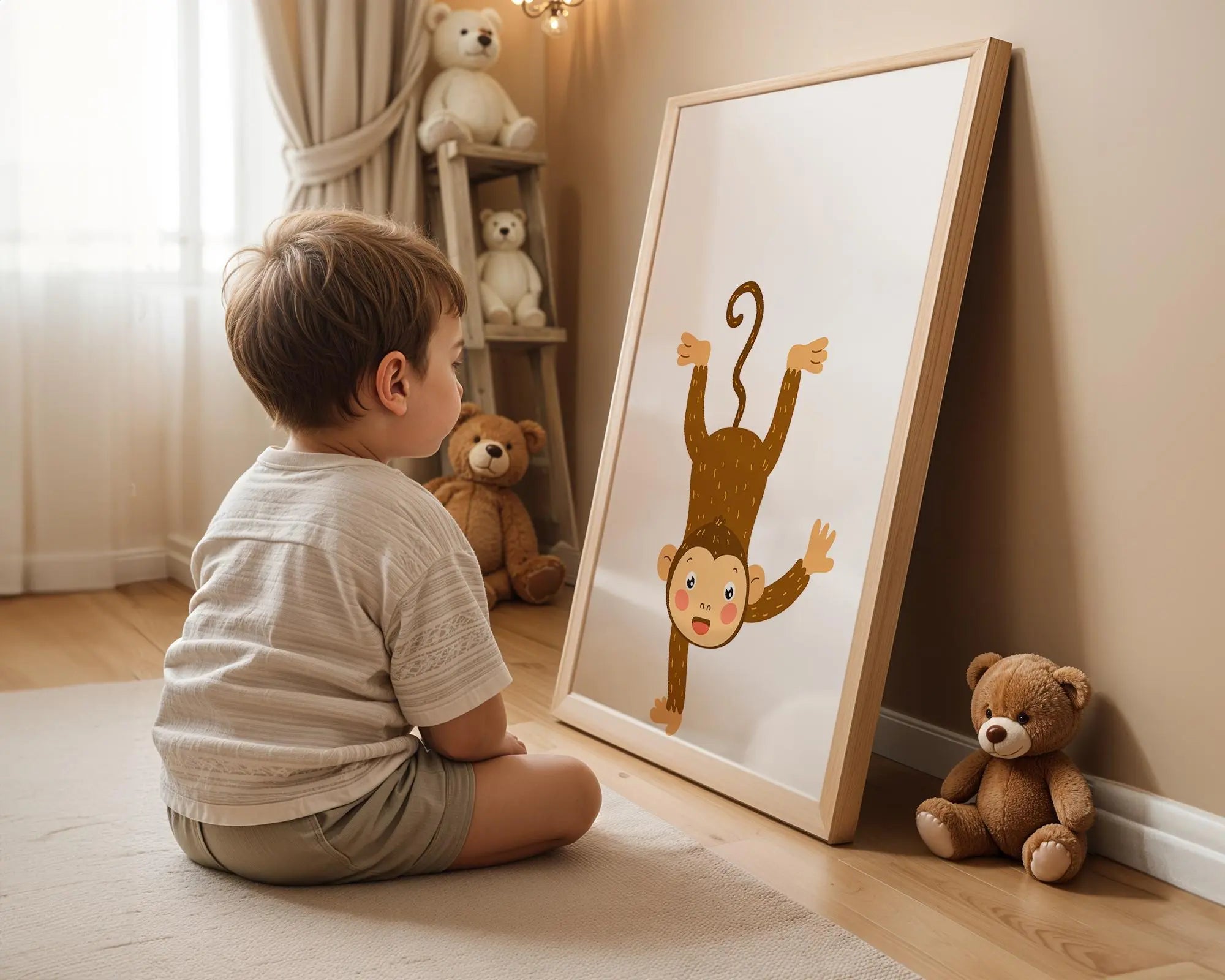 Playroom Ideas | Upside Down Monkey Nursery Wall Art | Fun Jungle Decor wall art print, modern home decor, unframed artwork by Nomad & Nest
