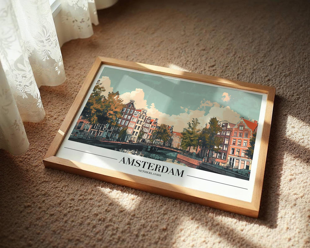 Amsterdam Canal Vintage Travel Poster | Dutch Cityscape Art Print wall art print, modern home decor, unframed artwork by Nomad & Nest