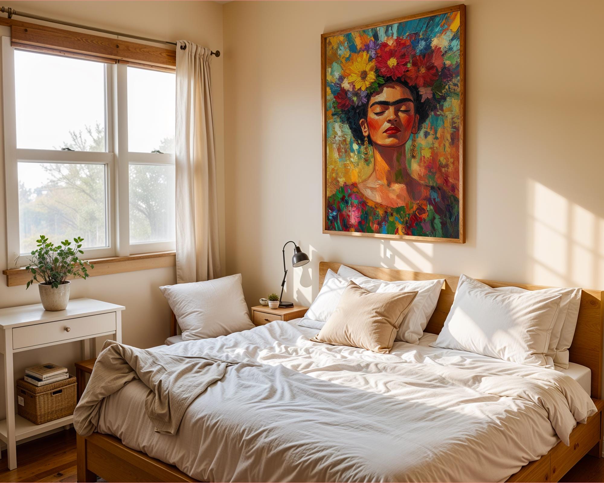 Frida Kahlo Floral Portrait Print | Vibrant Impressionist Wall Art wall art print, modern home decor, unframed artwork by Nomad & Nest