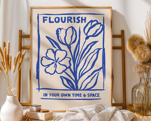 Blue Botanical Line Art Print – Modern Floral Wall Decor wall art print, modern home decor, unframed artwork by Nomad & Nest