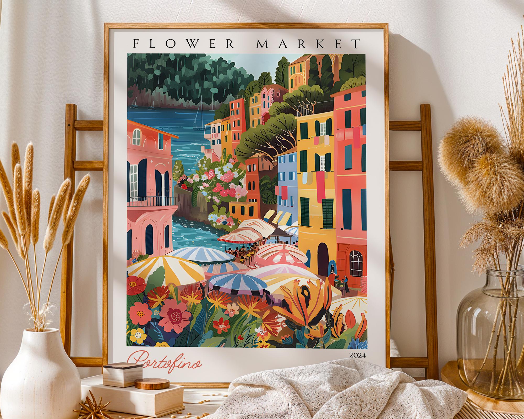 Portofino Flower Market Print | Colorful Italian Coastal Art wall art print, modern home decor, unframed artwork by Nomad & Nest