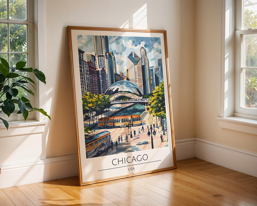 Chicago Travel Poster | Cloud Gate, Urban USA Art Print wall art print, modern home decor, unframed artwork by Nomad & Nest