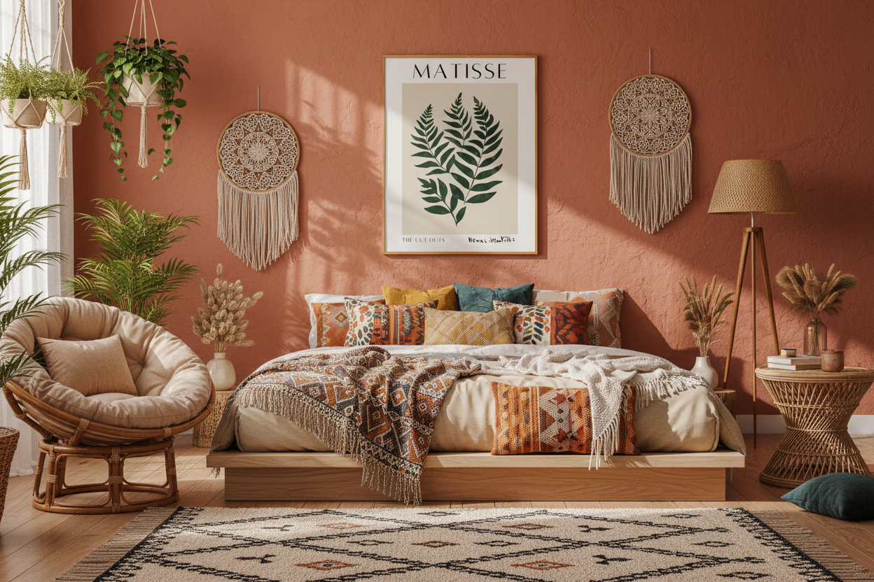 Bohemian Bedroom with Matisse Fern Print