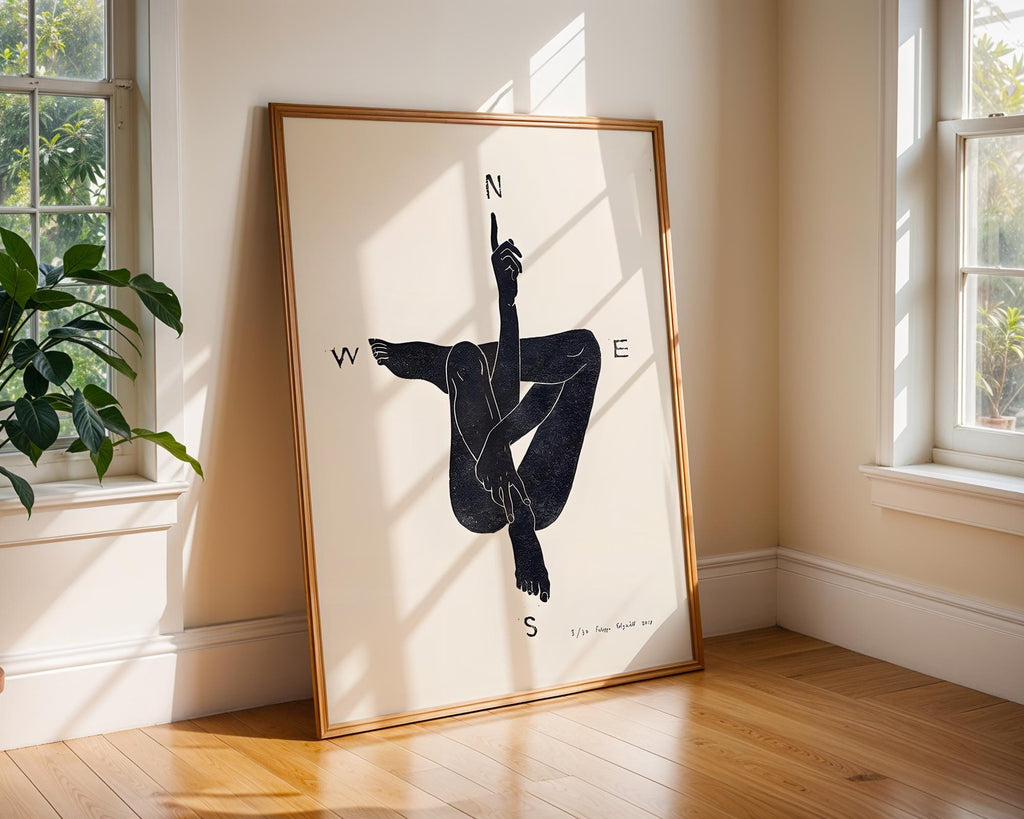 Minimalist Compass Nude Art Print | Abstract Figure Line Poster wall art print, modern home decor, unframed artwork by Nomad & Nest