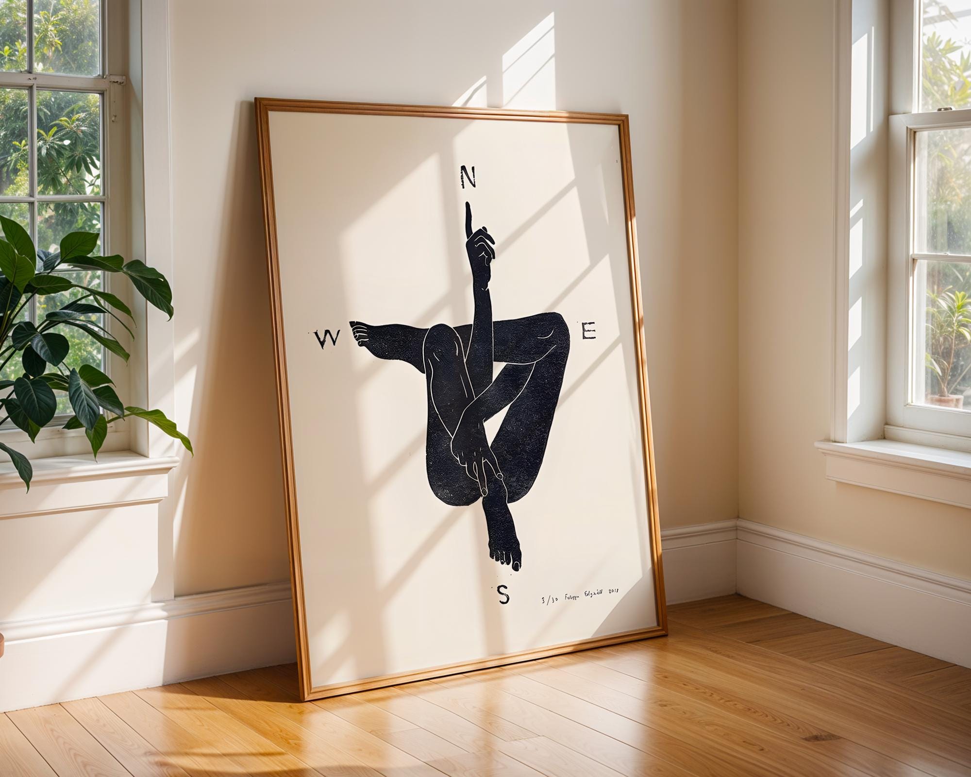 Minimalist Compass Nude Art Print | Abstract Figure Line Poster wall art print, modern home decor, unframed artwork by Nomad & Nest