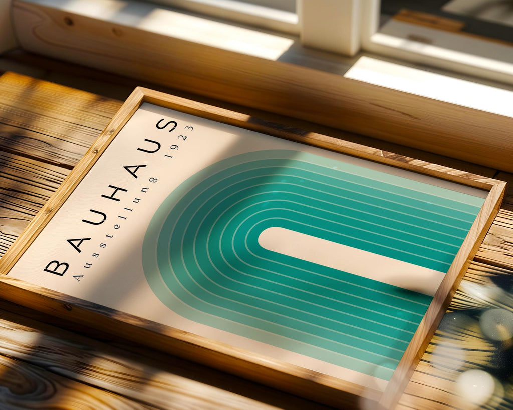 Bauhaus Poster Exhibition Art Print | Teal Geometric Arch, Minimalist Decor wall art print, modern home decor, unframed artwork by Nomad & Nest