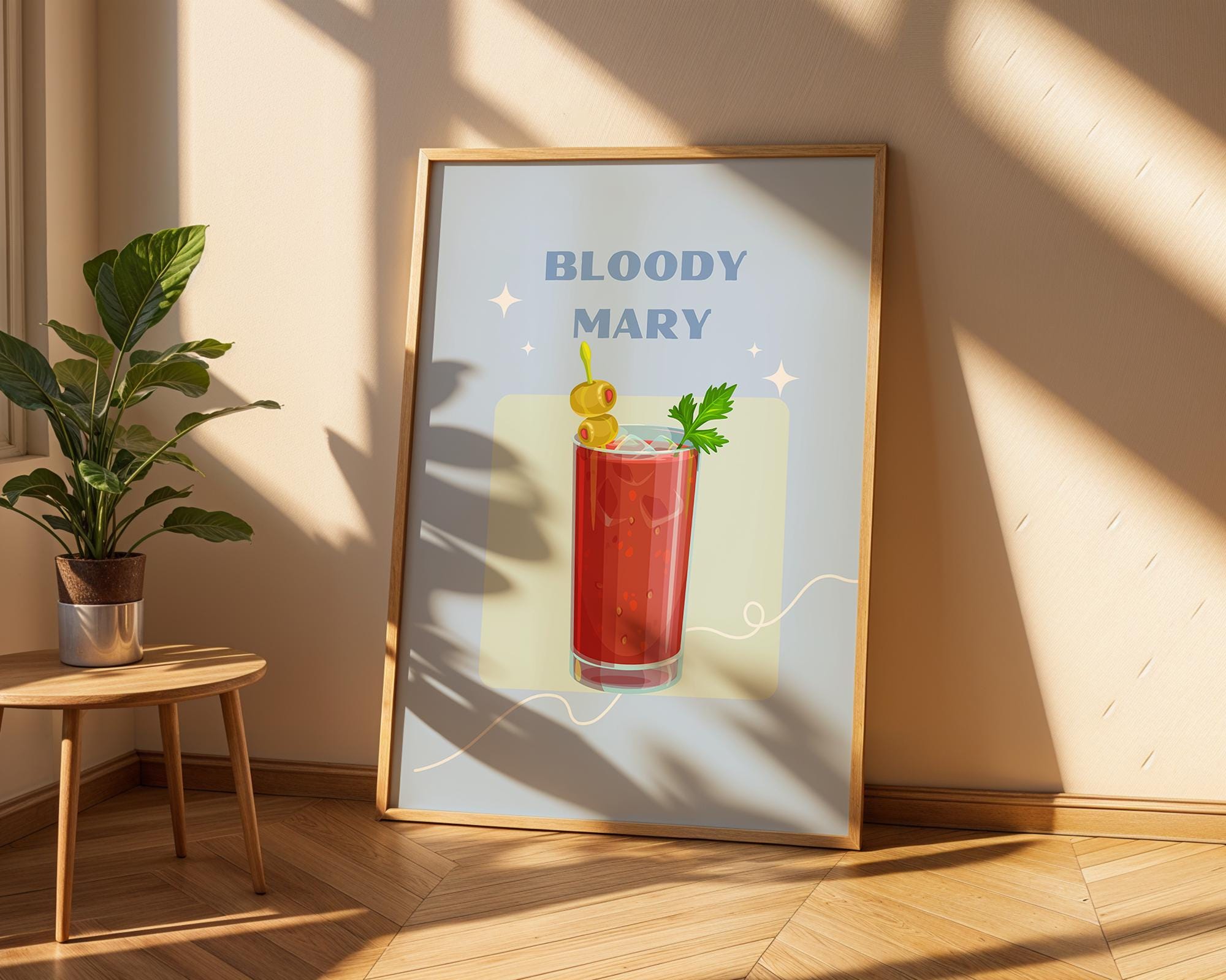 Retro Bloody Mary Cocktail Print | Classic Bar Cart Illustration wall art print, modern home decor, unframed artwork by Nomad & Nest