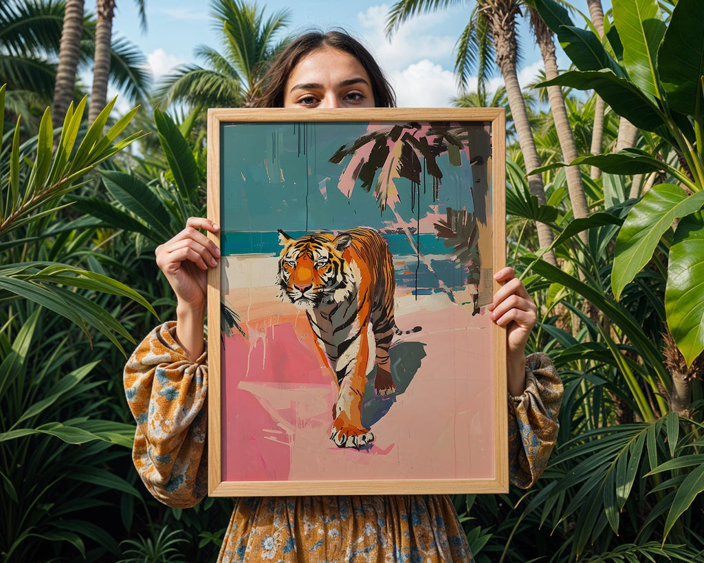 Colourful Prints | Abstract Tiger Beach Art Print | Modern Safari Wall Decor wall art print, modern home decor, unframed artwork by Nomad & Nest