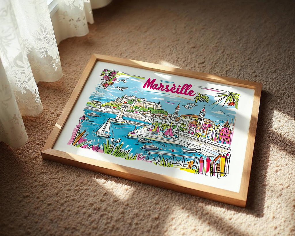 Marseille France Travel Poster | Colorful French Riviera Art Print wall art print, modern home decor, unframed artwork by Nomad & Nest