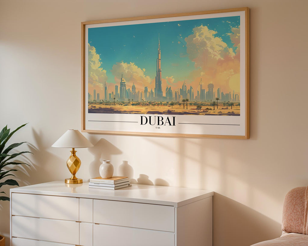 Dubai Skyline Art Print | Burj Khalifa, UAE Cityscape wall art print, modern home decor, unframed artwork by Nomad & Nest