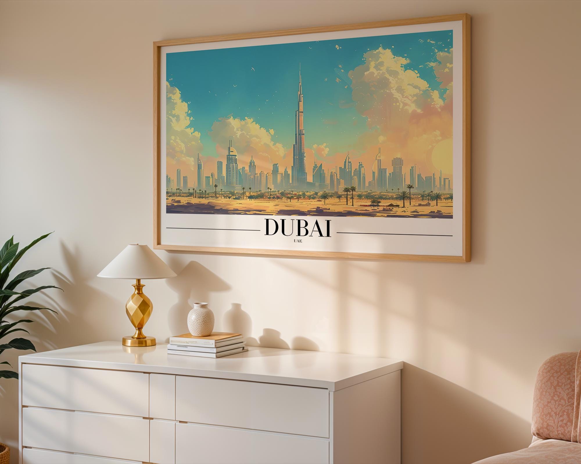 Dubai Skyline Art Print | Burj Khalifa, UAE Cityscape wall art print, modern home decor, unframed artwork by Nomad & Nest