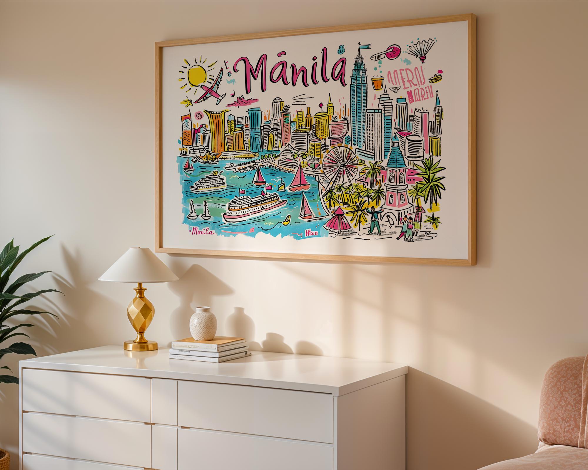 Manila Philippines Art Print | Colorful Cityscape Travel Poster wall art print, modern home decor, unframed artwork by Nomad & Nest
