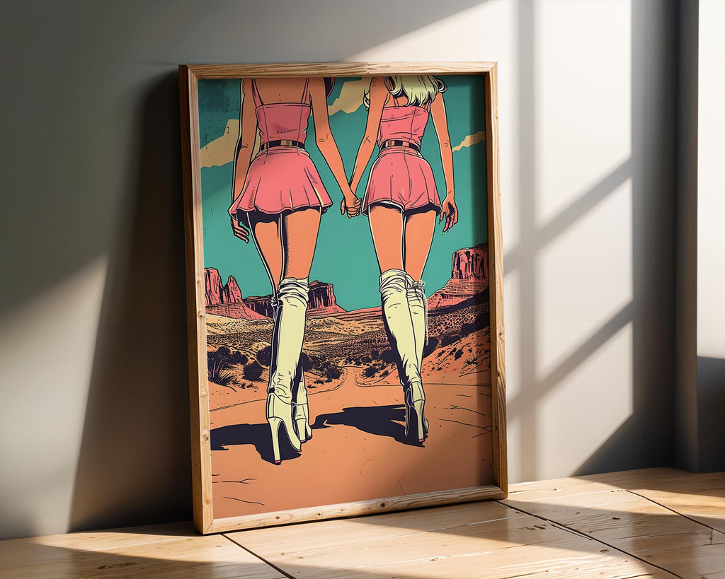 Modern Pop Art | Desert Print | Retro Pin-Up Girls, Pink Outfits wall art print, modern home decor, unframed artwork by Nomad & Nest