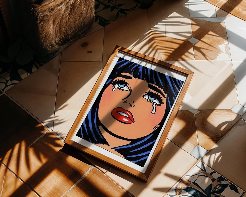 Modern Pop Art | Crying Girl  Print | Retro Comic Illustration wall art print, modern home decor, unframed artwork by Nomad & Nest