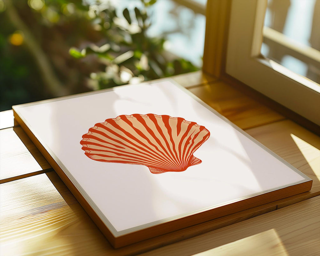 Red Seashell Art Print, Coastal Home Decor wall art print, modern home decor, unframed artwork by Nomad & Nest