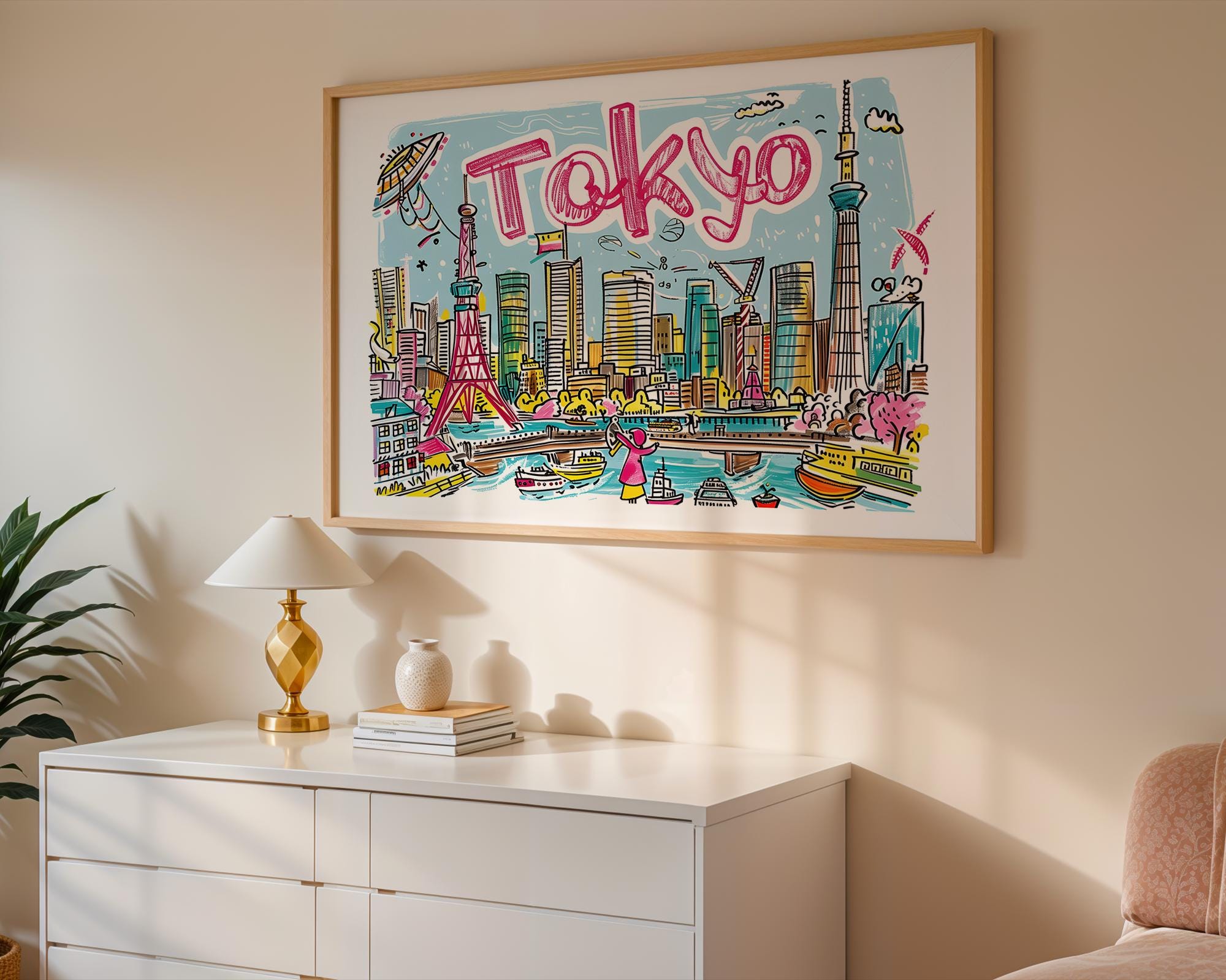 Tokyo Japan Art Print | Colorful Cityscape Poster wall art print, modern home decor, unframed artwork by Nomad & Nest
